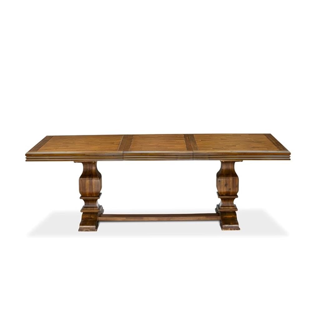 9-Piece Acacia Wood Dining Table Set with 8 Faux Leather Chairs D50548
