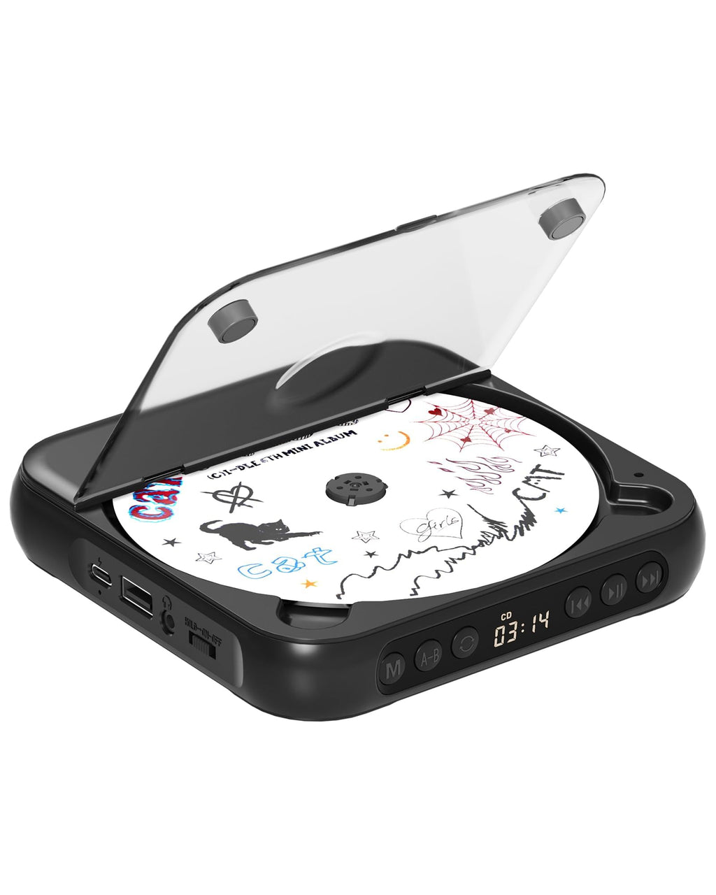 Portable CD Player with Dual Stereo Speakers, Bluetooth and Headphones, Black J64808