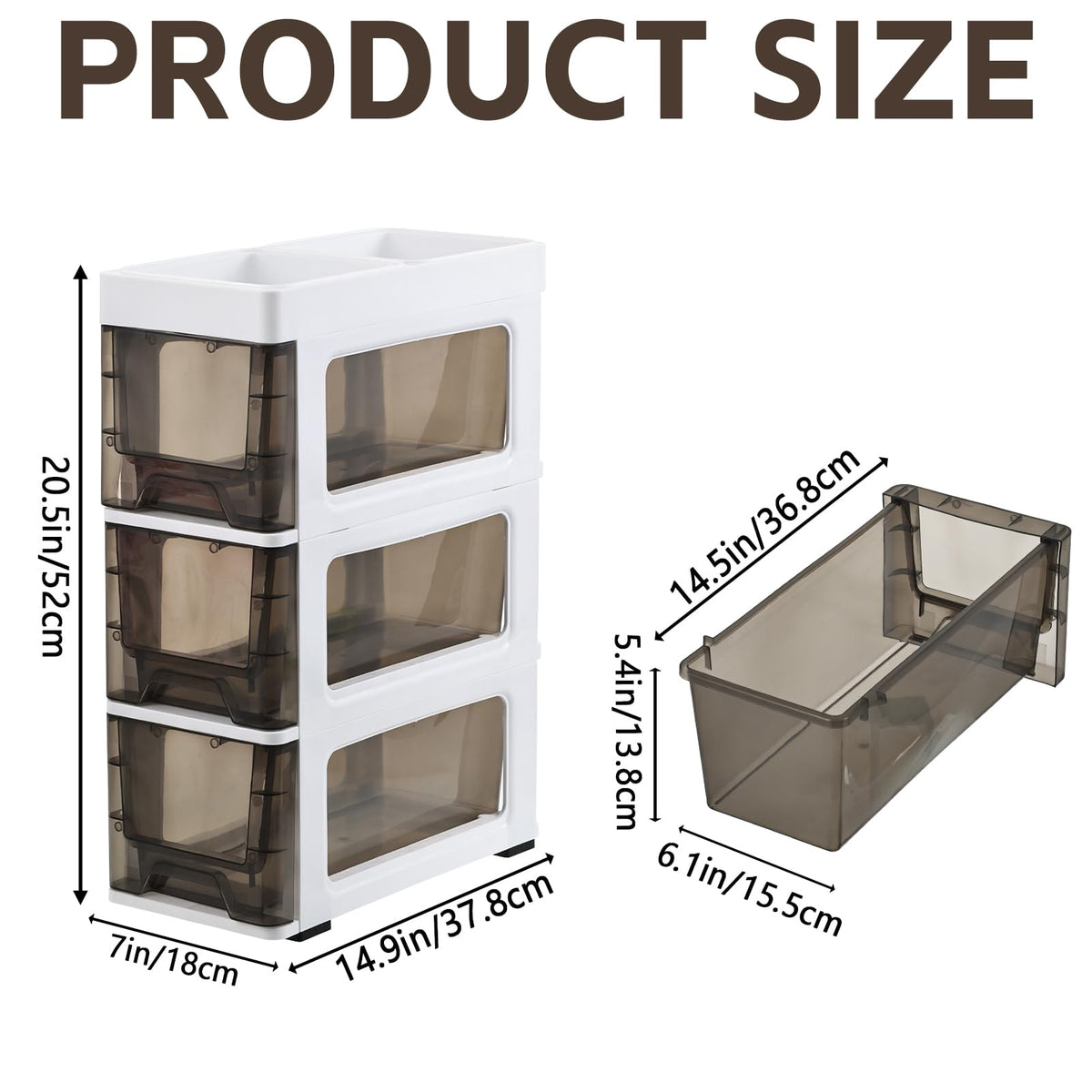 3 Drawer Narrow Plastic Storage Cart with Wheels U410651