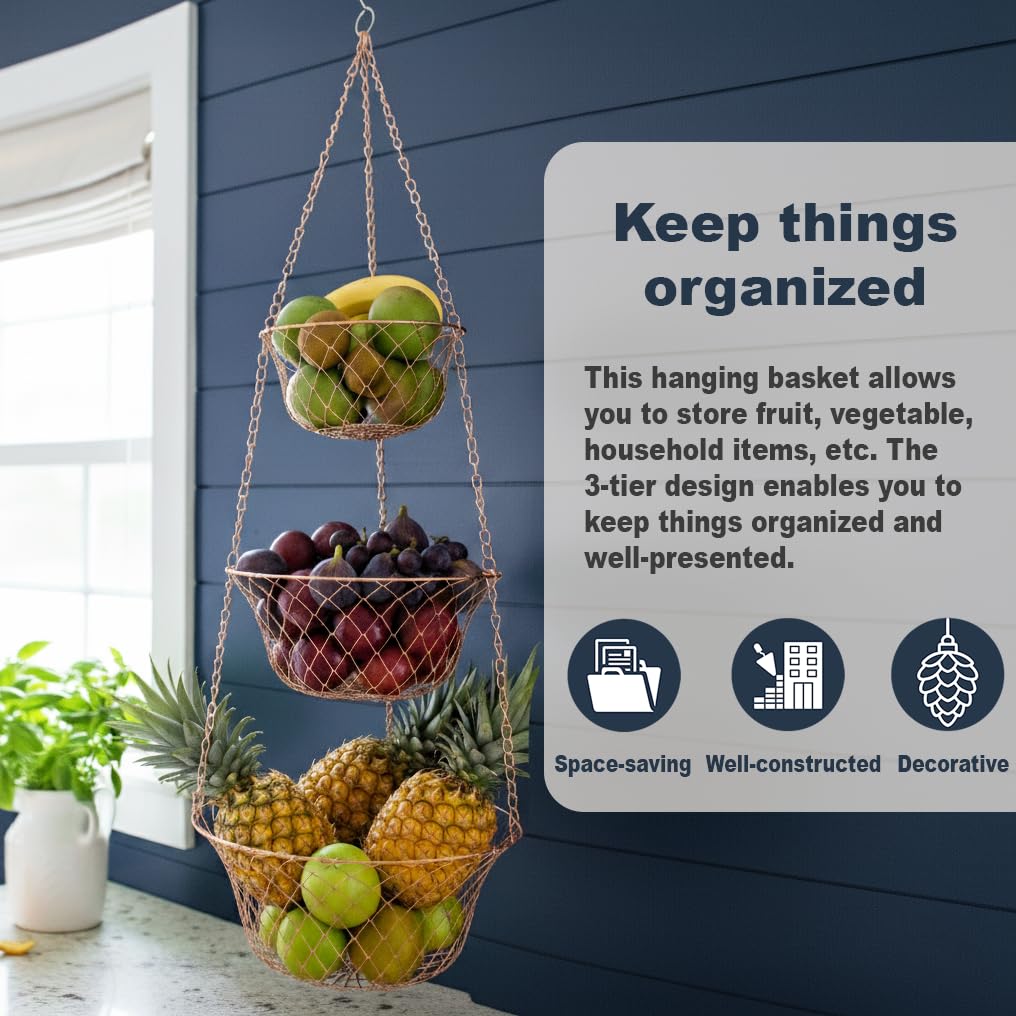 3 Tier Heavy Duty Wire Fruit and Vegetable Basket with Hooks C428