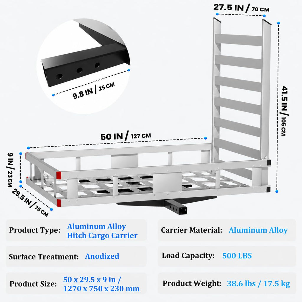 500LBS Heavy-Duty Aluminum Hitch Cargo Carrier with Ramp W235