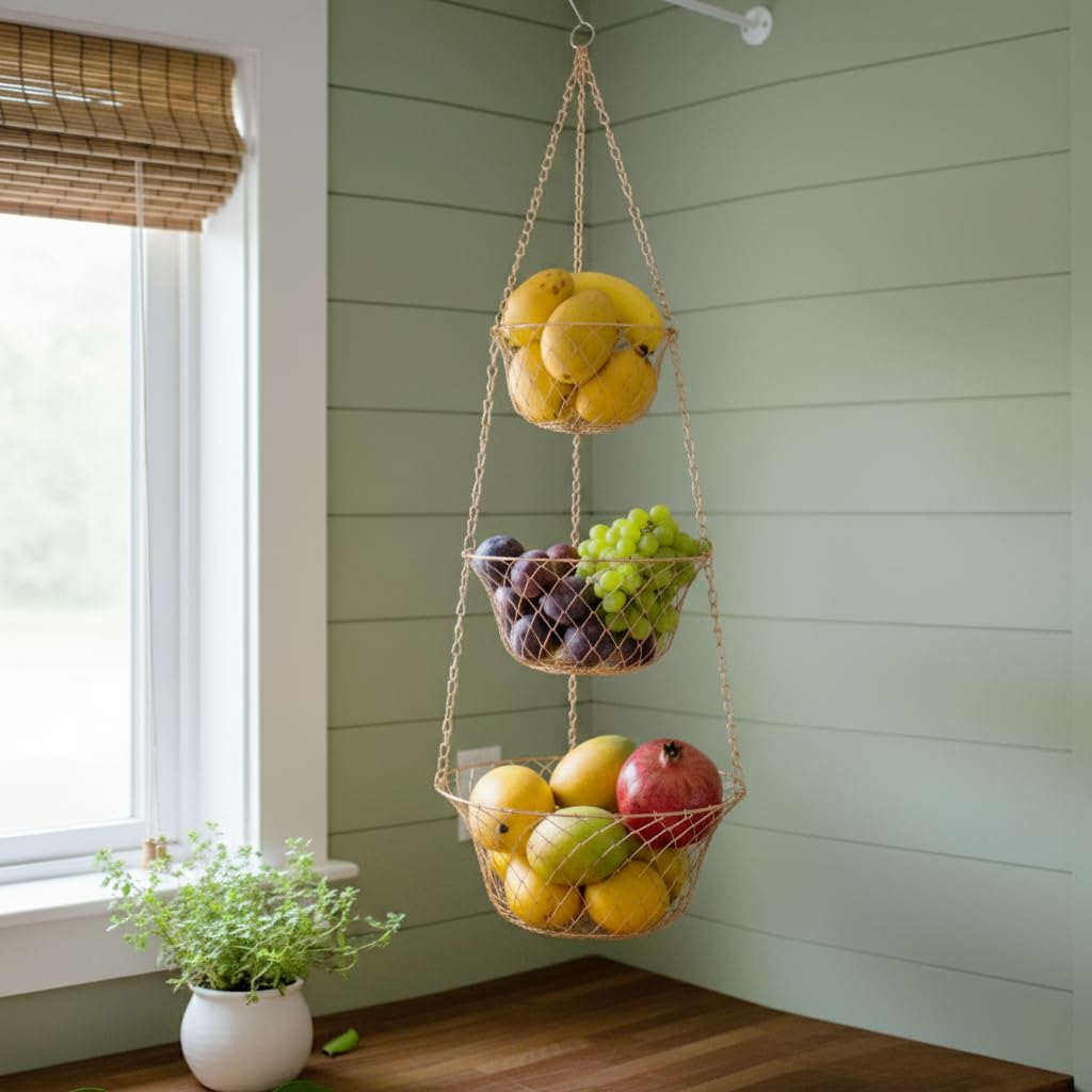 3 Tier Heavy Duty Wire Fruit and Vegetable Basket with Hooks C428