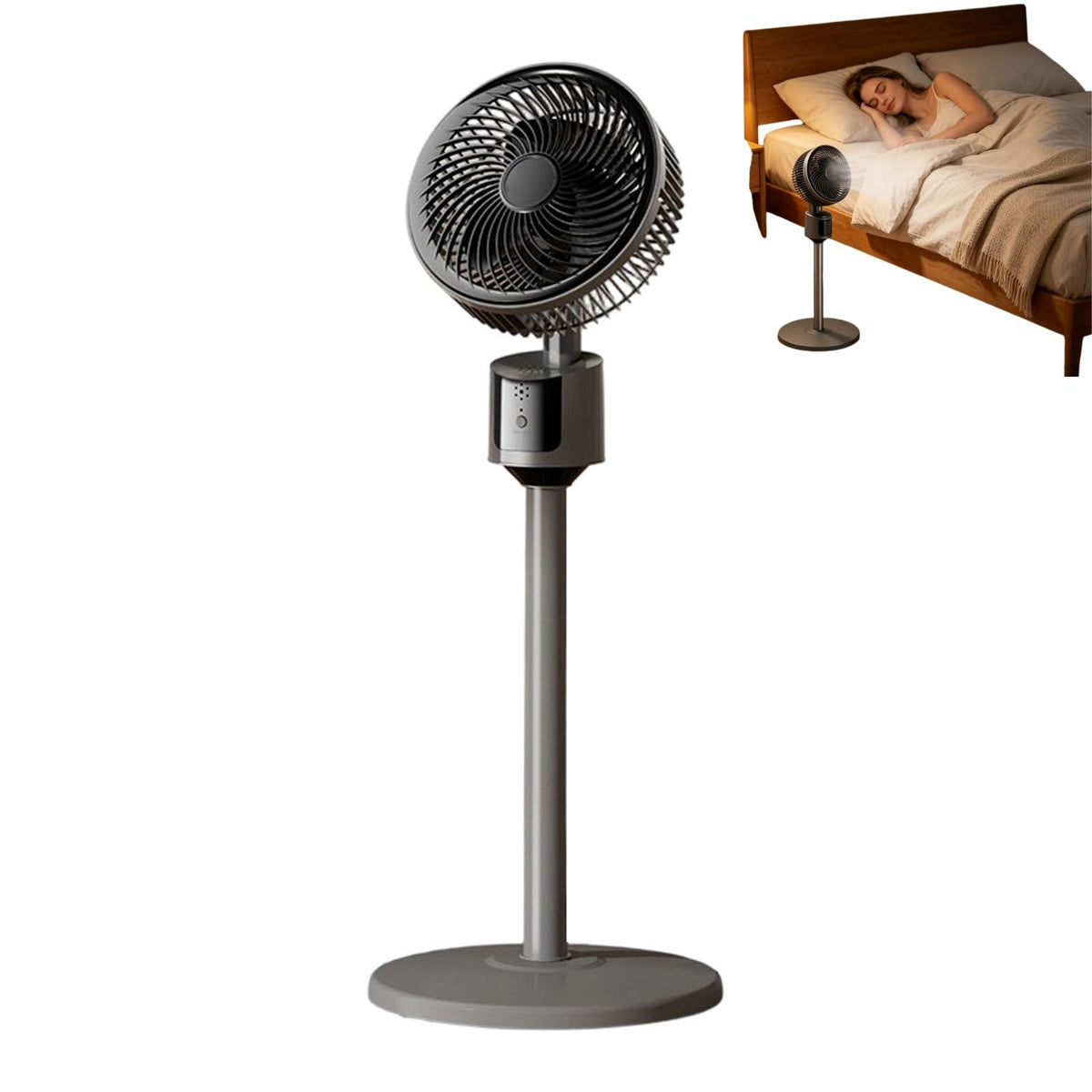 Standing Fan with Remote, 90° Oscillating, 3 Speeds, Adjustable Height, Gray I781137