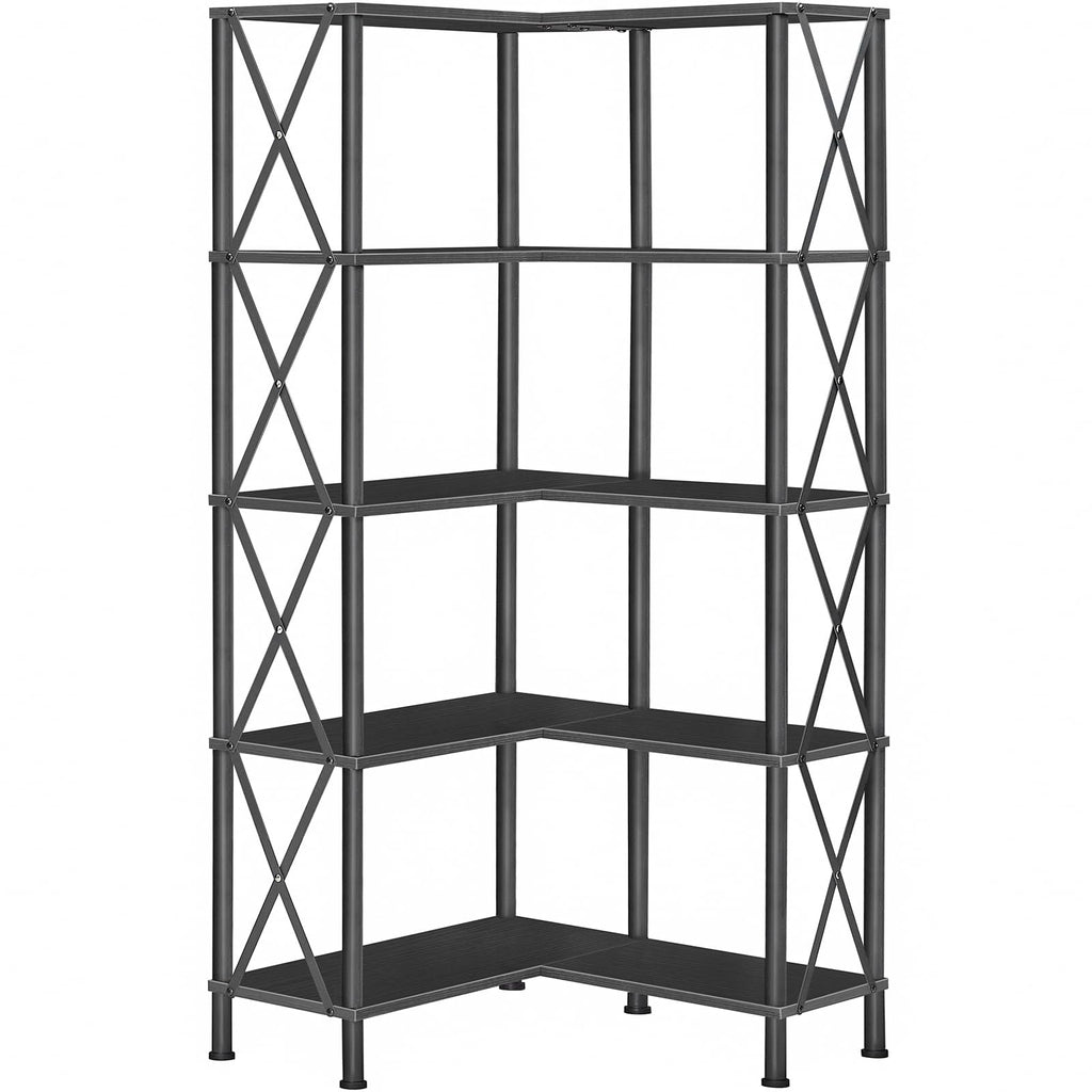 Black 5-Tier L-Shaped Corner Bookshelf W631