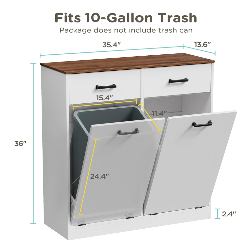 Antique White Double Tilt Out Trash Can Cabinet with 2 Drawers K803