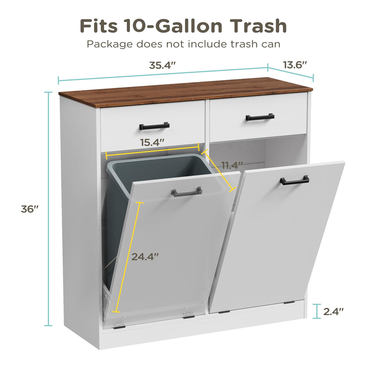 Antique White Double Tilt Out Trash Can Cabinet with 2 Drawers K803