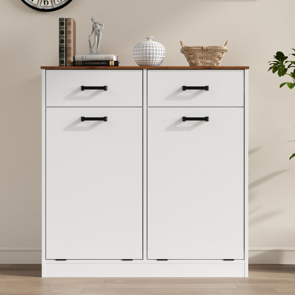 Antique White Double Tilt Out Trash Can Cabinet with 2 Drawers K803