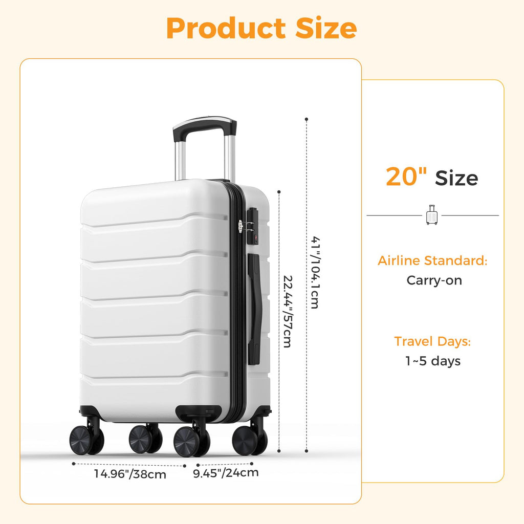 20 Inch White Hard Shell Carry on Luggage D690