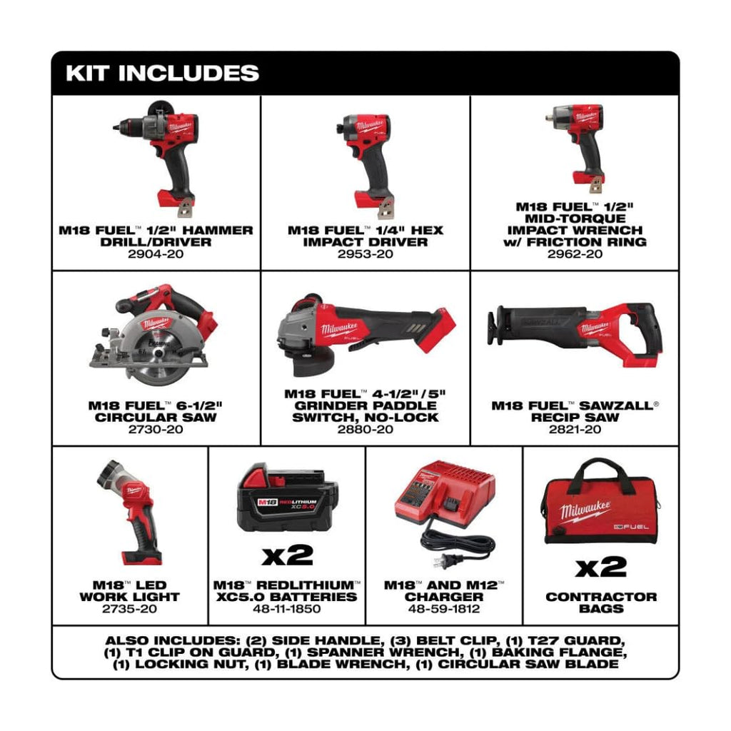 18-Volt Lithium-Ion Brushless Cordless Combo Kit with Two 5.0 Ah Batteries (7-Tool) V26082