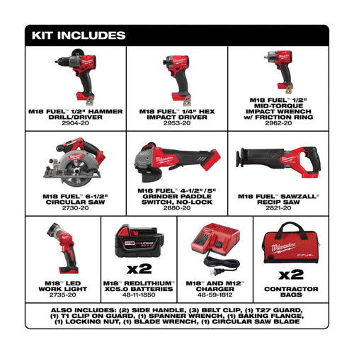 18-Volt Lithium-Ion Brushless Cordless Combo Kit with Two 5.0 Ah Batteries (7-Tool) V26082