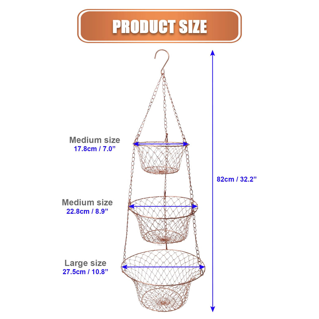 3 Tier Heavy Duty Wire Fruit and Vegetable Basket with Hooks C428