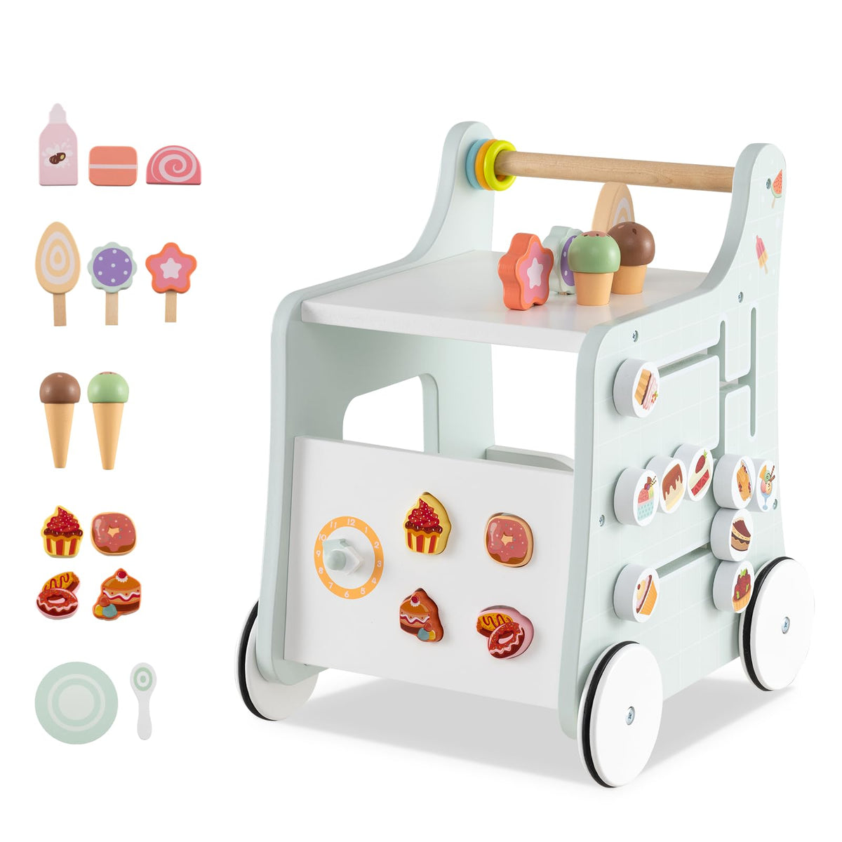 Wooden Baby Walker with Storage and Wheels R956