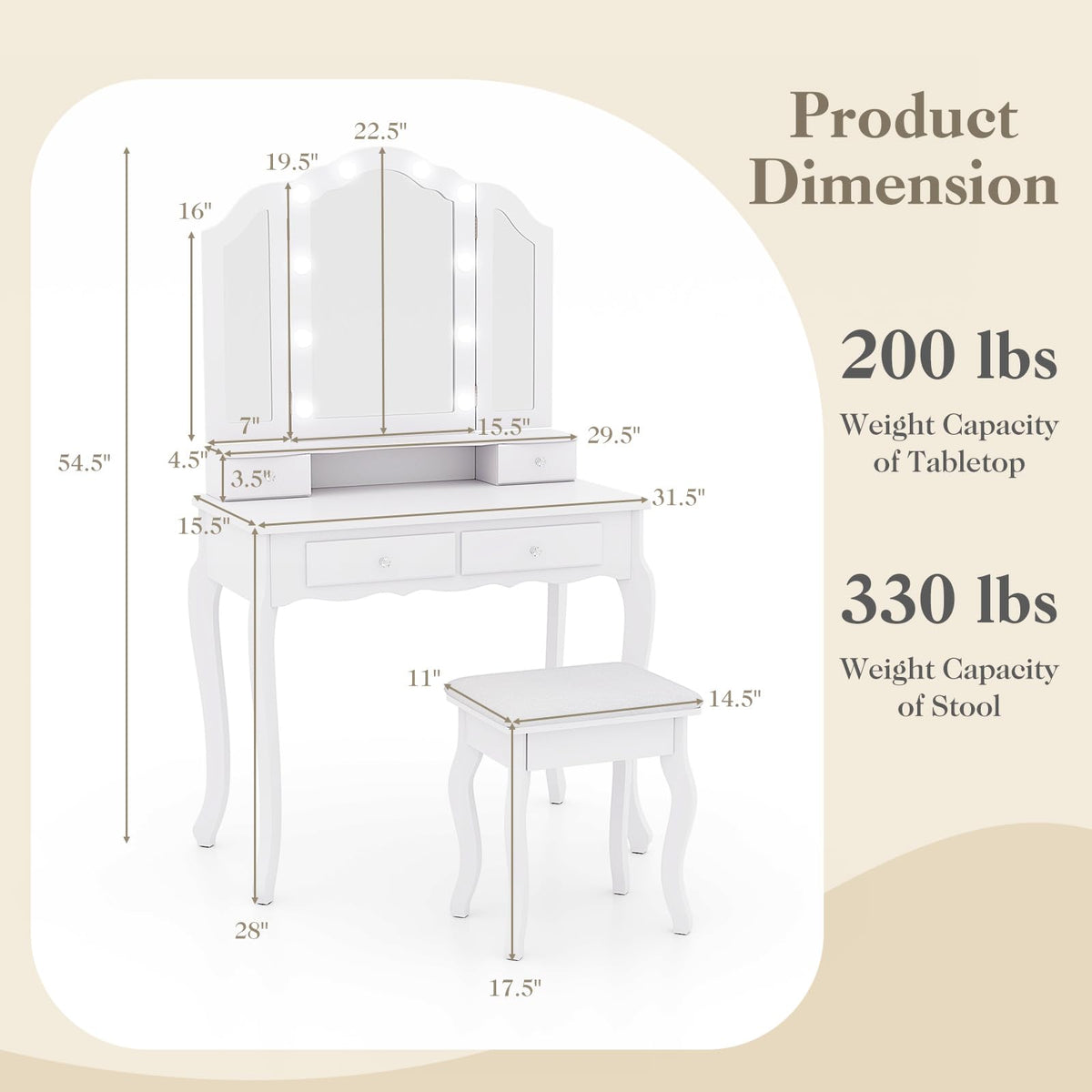 Vanity Desk with Lighted Mirror V97763