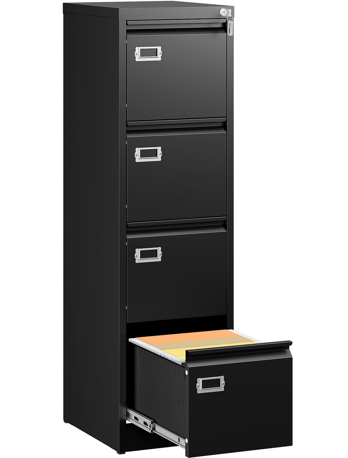 4 Drawer Black Metal File Cabinet with Lock B6711