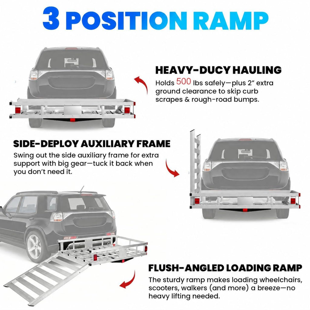 500LBS Heavy-Duty Aluminum Hitch Cargo Carrier with Ramp W235