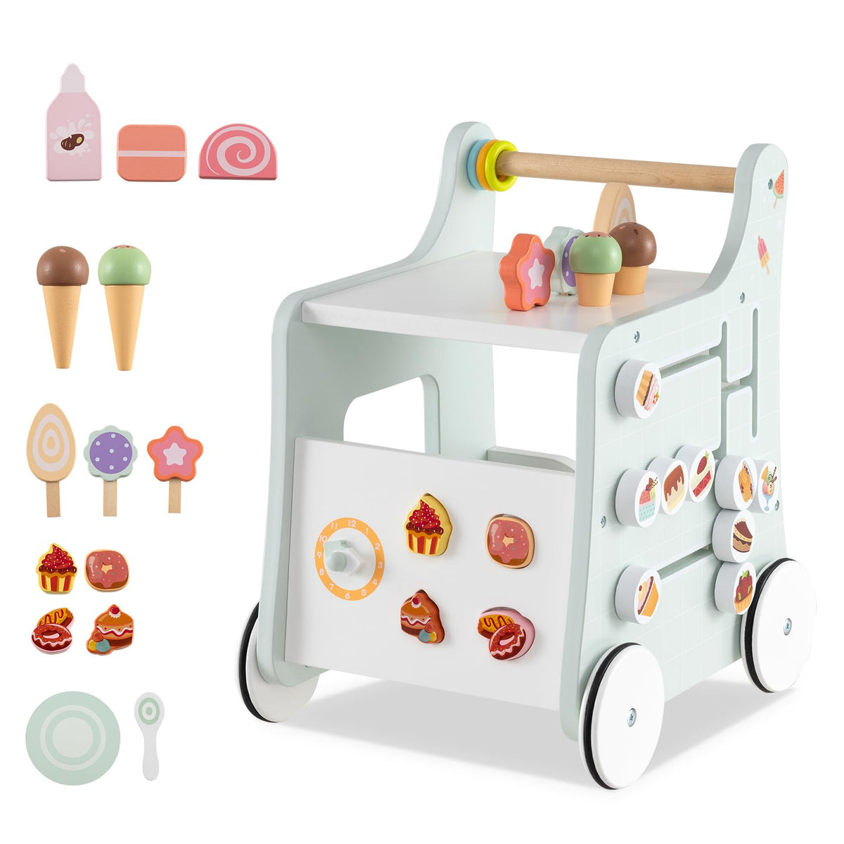 Wooden Baby Walker with Storage and Wheels R956