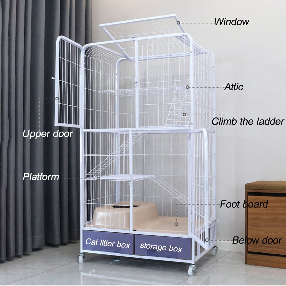 Heavy Duty Metal Dog Crate with Four Wheels Z688578