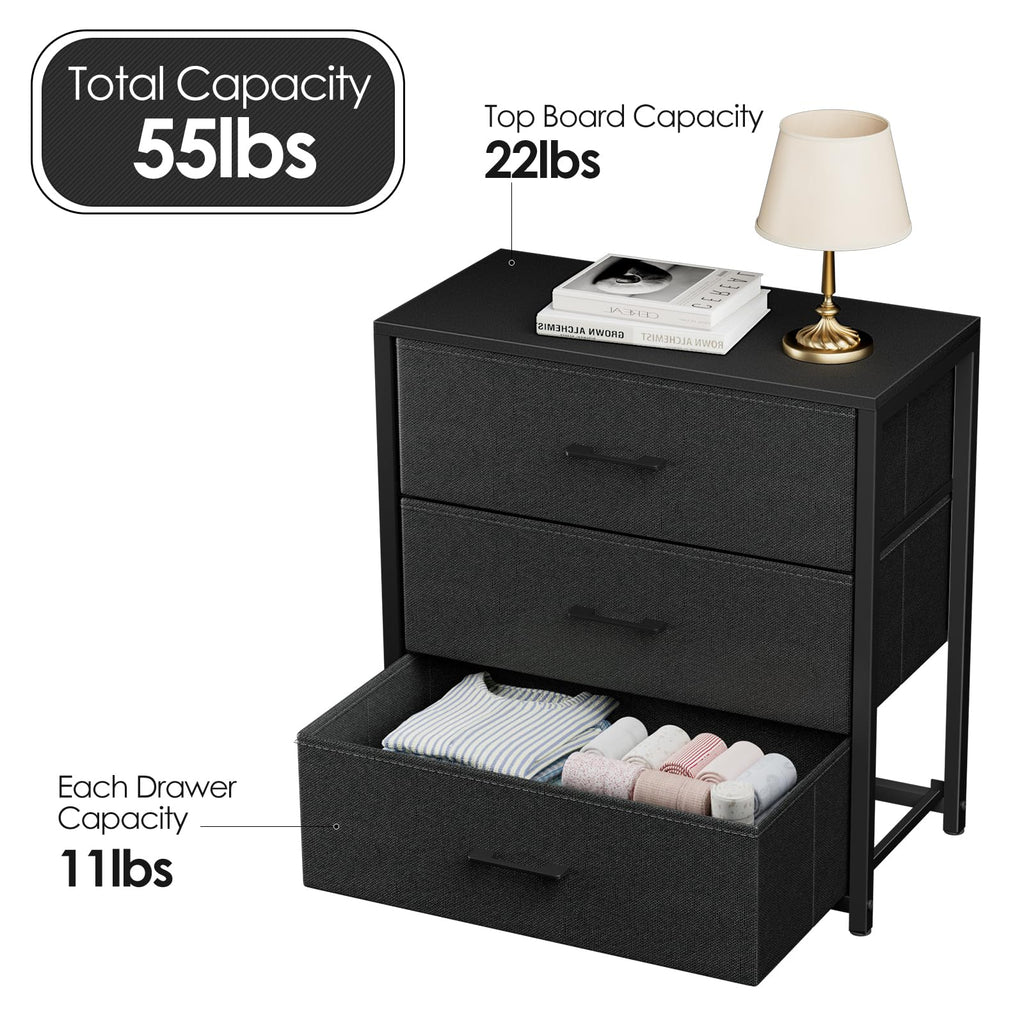 Black 3 Fabric Drawer Nightstand C364