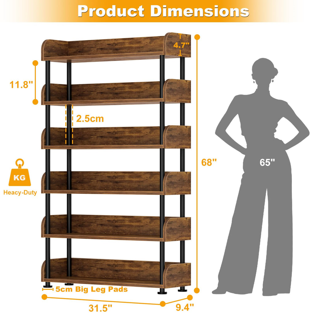 6-Tier Tall Open Bookshelf with Metal Frame E35096