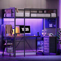 Twin Size Metal Loft Bed with L-Shaped Desk, 3 Storage Drawers, LED Light & Ladder M537661
