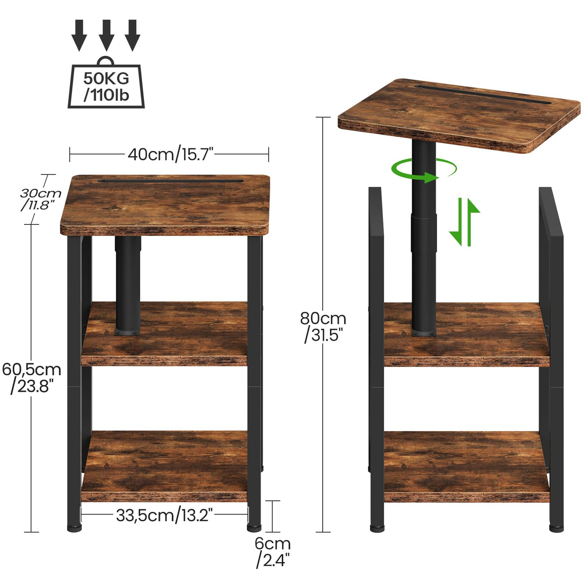 360° Swivel 3-Tier Side Table with Storage A7832