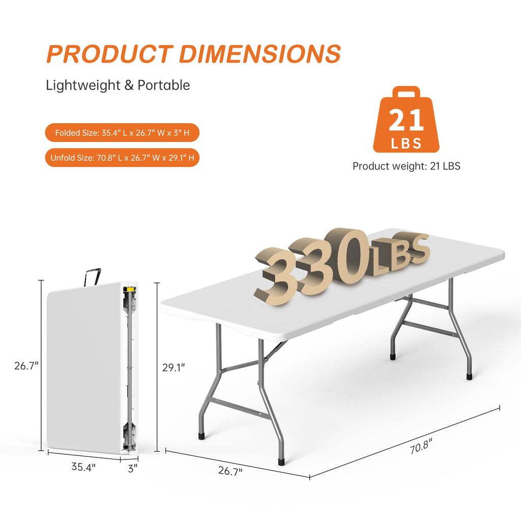 6 Foot Folding Plastic Table Heavy Duty HDPE R502