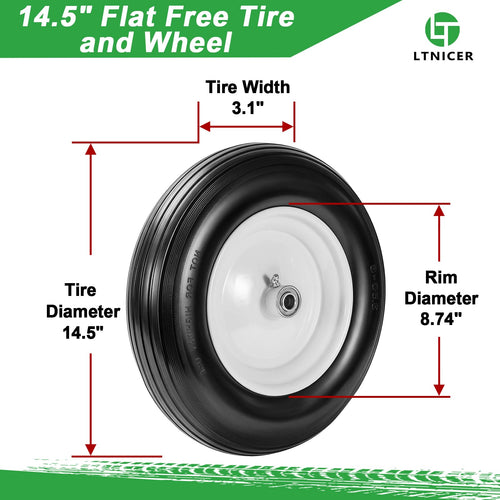14.5" Flat Free Wheelbarrow Tire with 3/4" & 5/8" Bearing I349