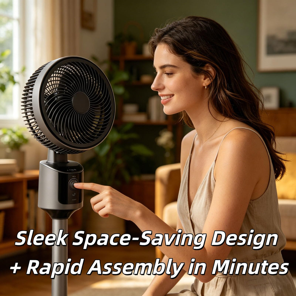 Standing Fan with Remote, 90° Oscillating, 3 Speeds, Adjustable Height, Gray I781137