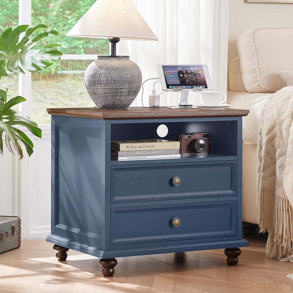 Blue 2 Drawer Nightstand Set of 2 with Charging Station R53485