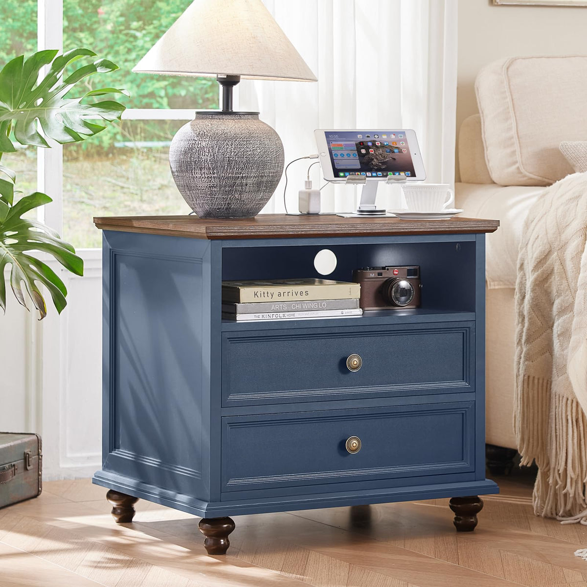 Blue 2 Drawer Nightstand Set of 2 with Charging Station R53485