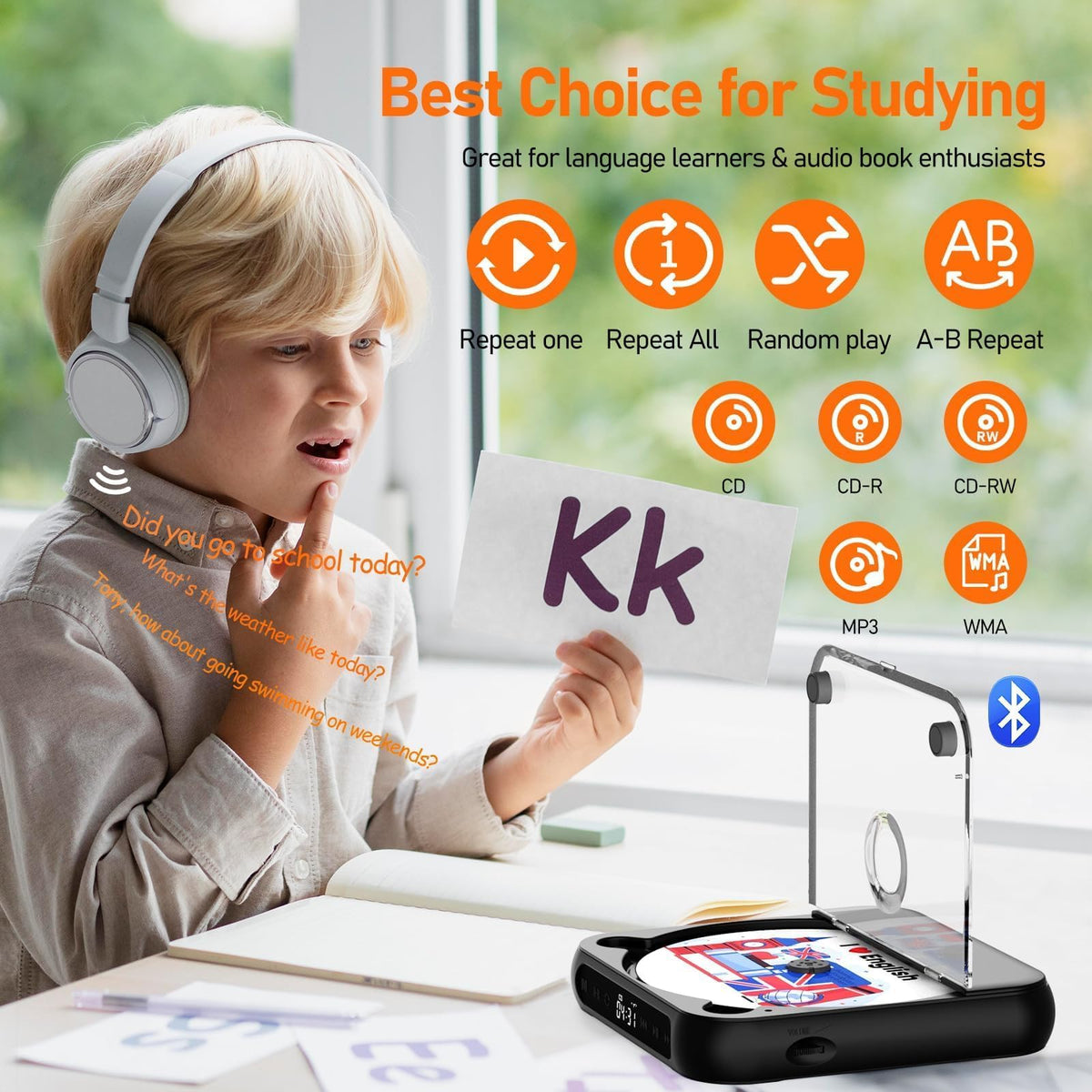 Portable CD Player with Dual Stereo Speakers, Bluetooth and Headphones, Black J64808