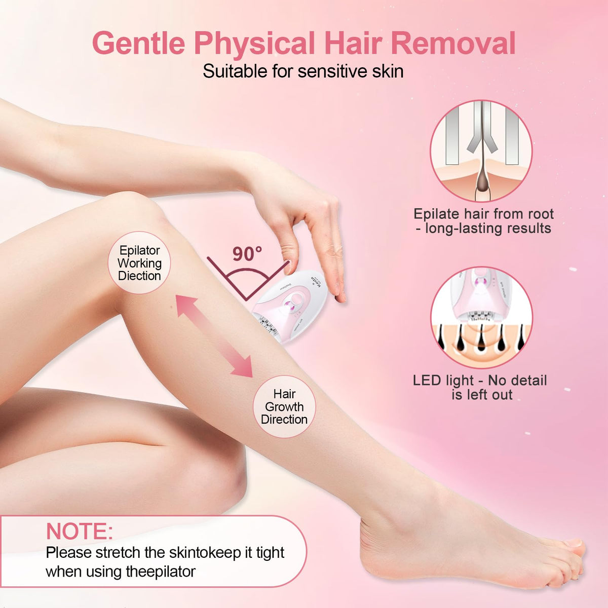 2 Speeds Rechargeable Epilator with LED Light W277819
