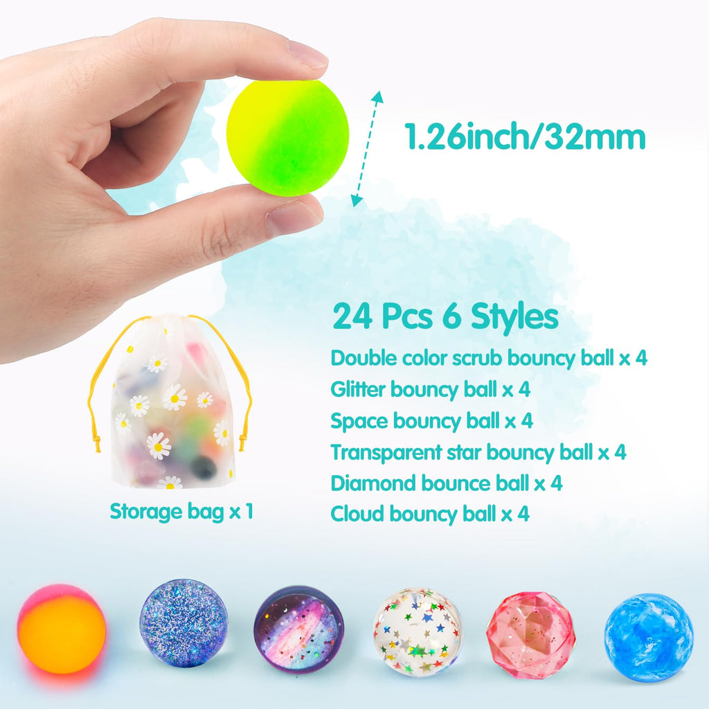 24 Pieces Bouncy Balls 32mm 6 Styles G8200