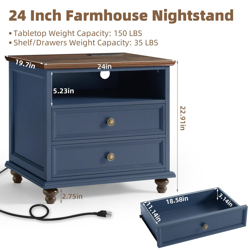 Blue 2 Drawer Nightstand Set of 2 with Charging Station R53485