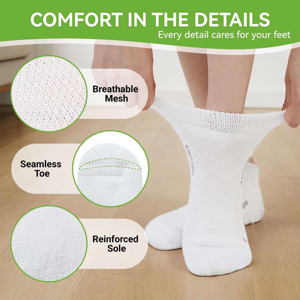 Diabetic Non-Slip Wide Cuff Bamboo Viscose Ankle Socks 6 pairs C4842