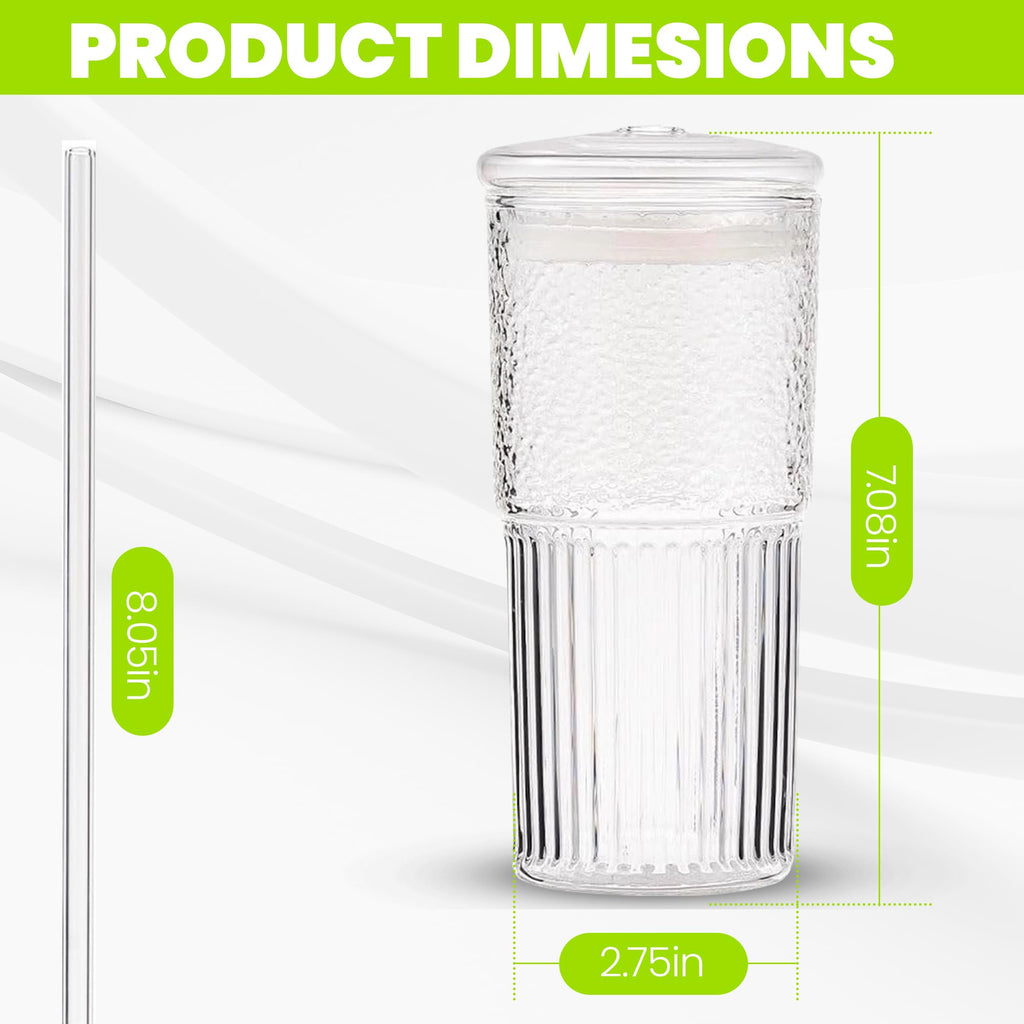 Clear 22 oz Glass Cup with Lid and Straw O494