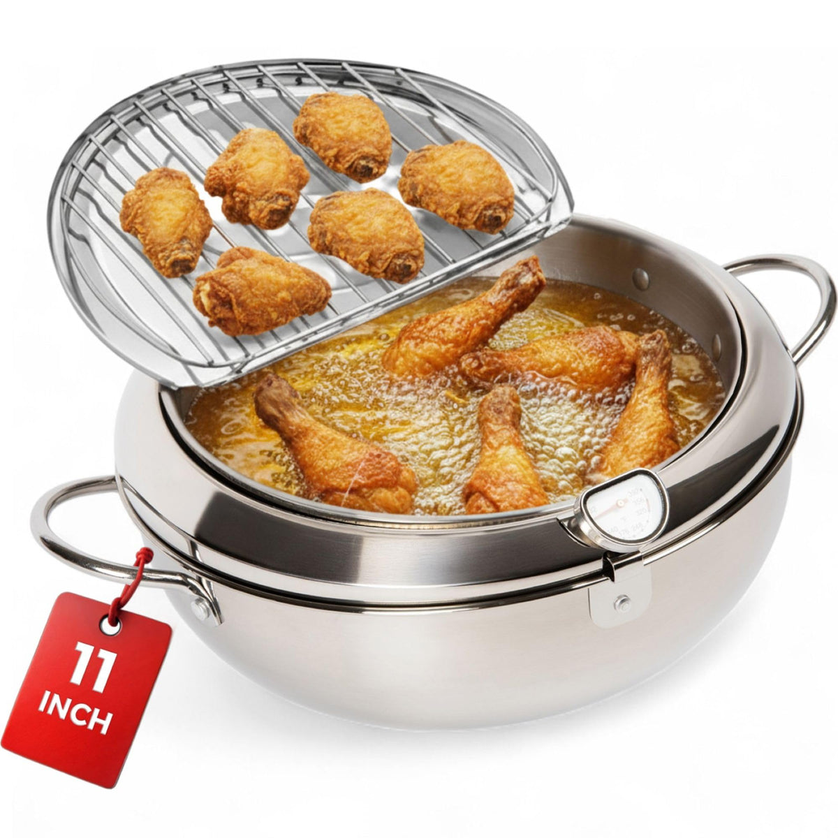 11-Inch Stainless Steel Deep Fryer Pot with Oil Thermometer M28886