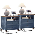 Blue 2 Drawer Nightstand Set of 2 with Charging Station R53485