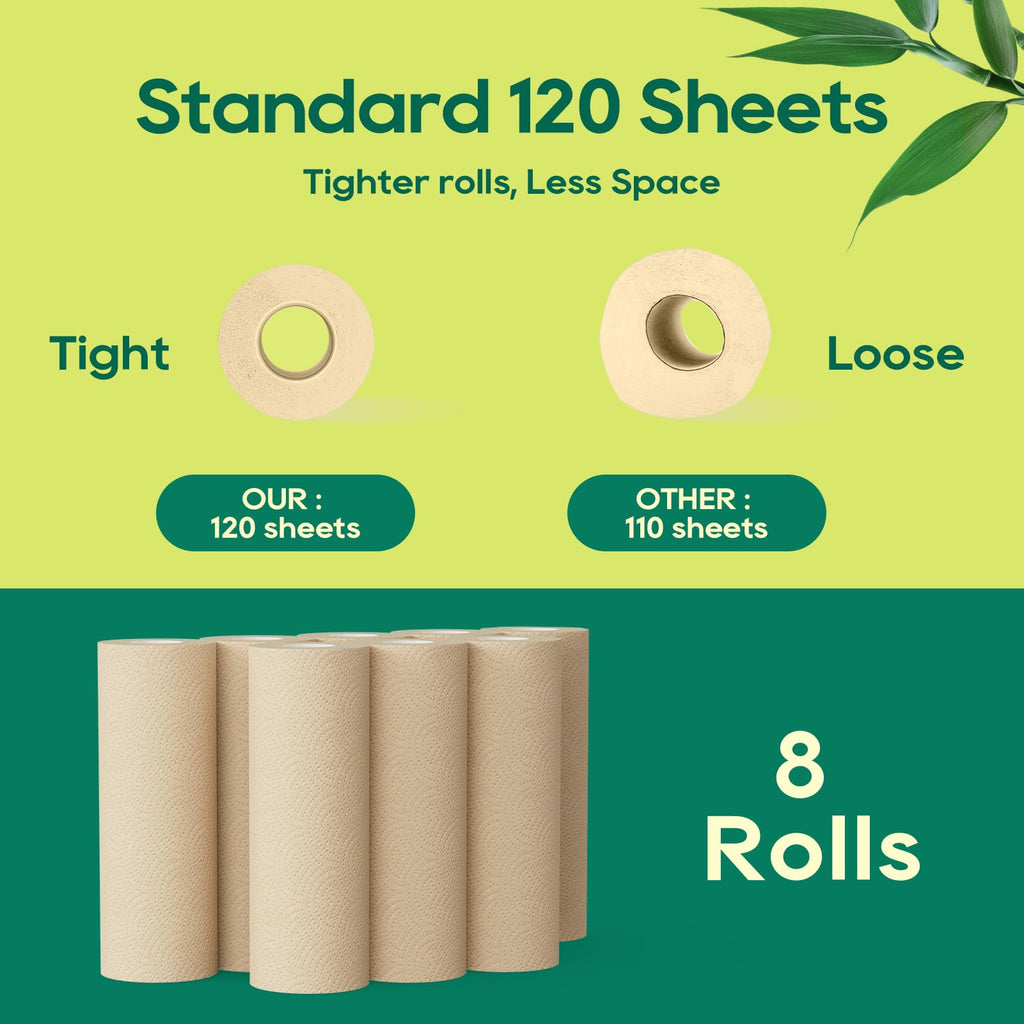 Bamboo Paper Towels, 8 Rolls, 2 Ply 120 Sheets U3116