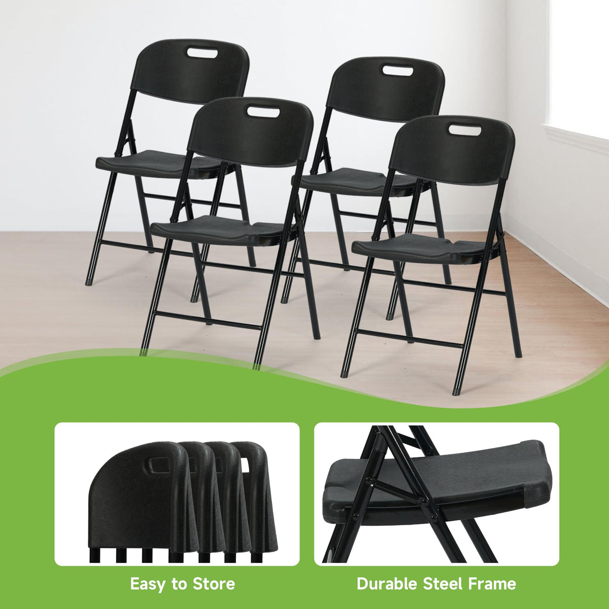 Black Plastic Folding Chair Set of 10 V8836