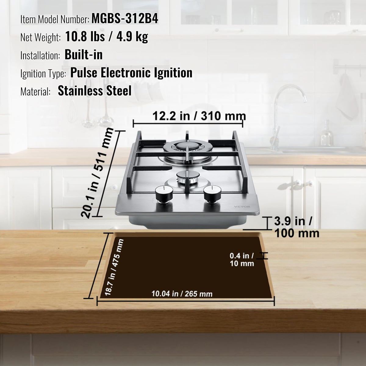 12 inch 2 Burners Stainless Steel Gas Cooktop J52928