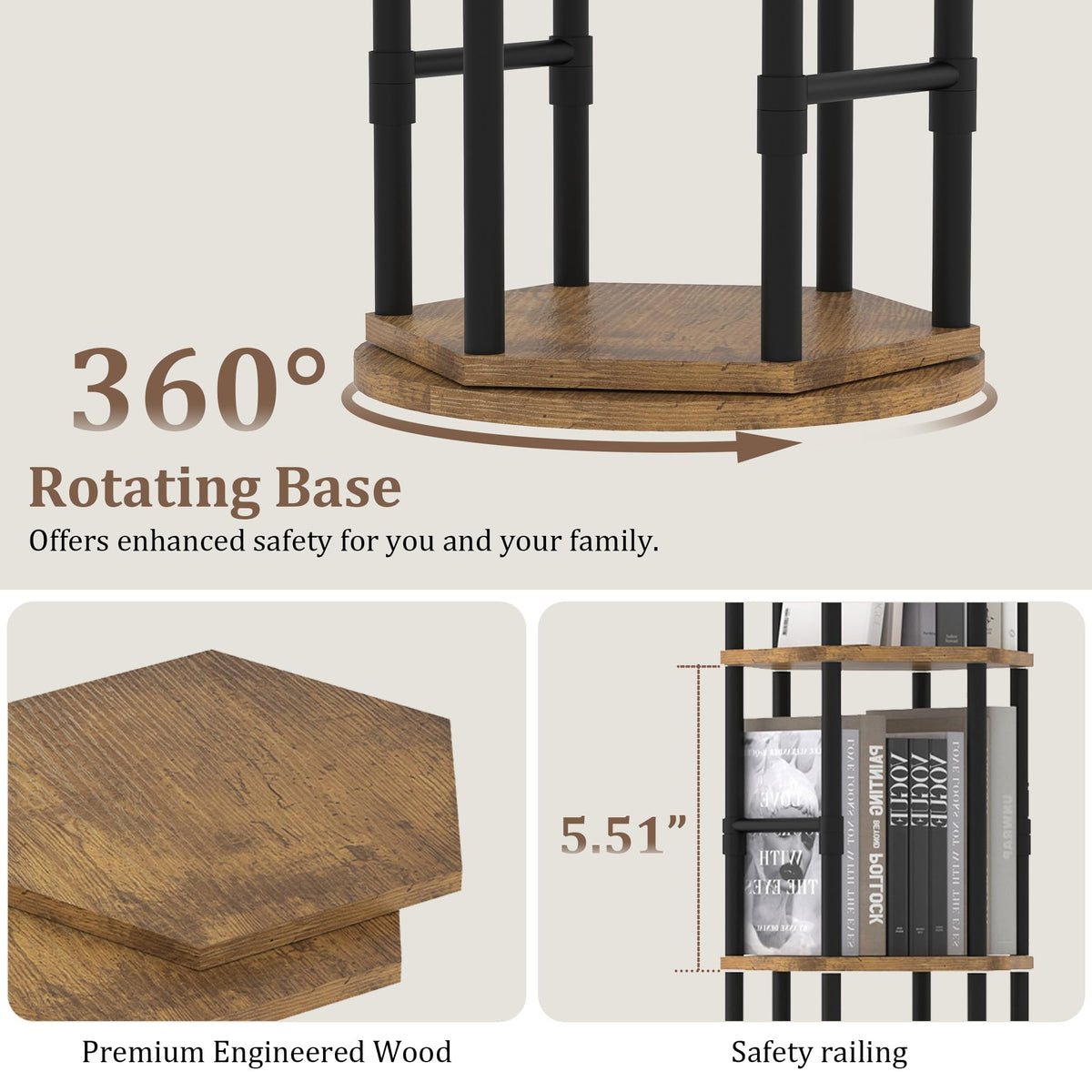 5-Tier Rotating Bookshelf Tower I282333