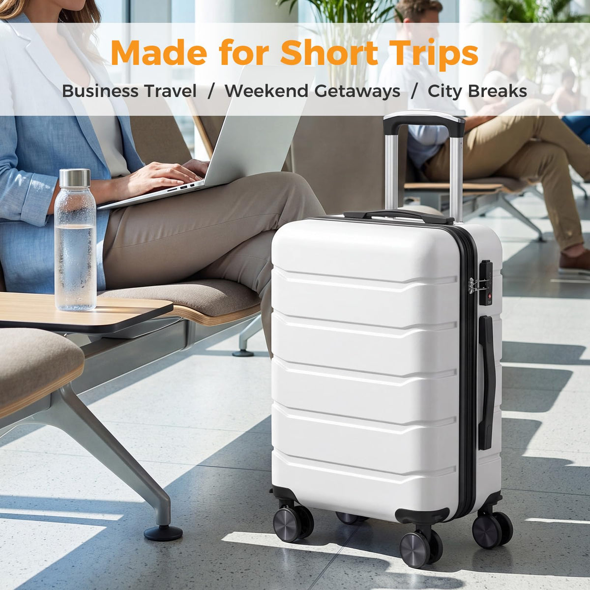 20 Inch White Hard Shell Carry on Luggage D690