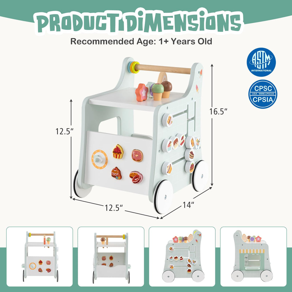 Wooden Baby Walker with Storage and Wheels R956
