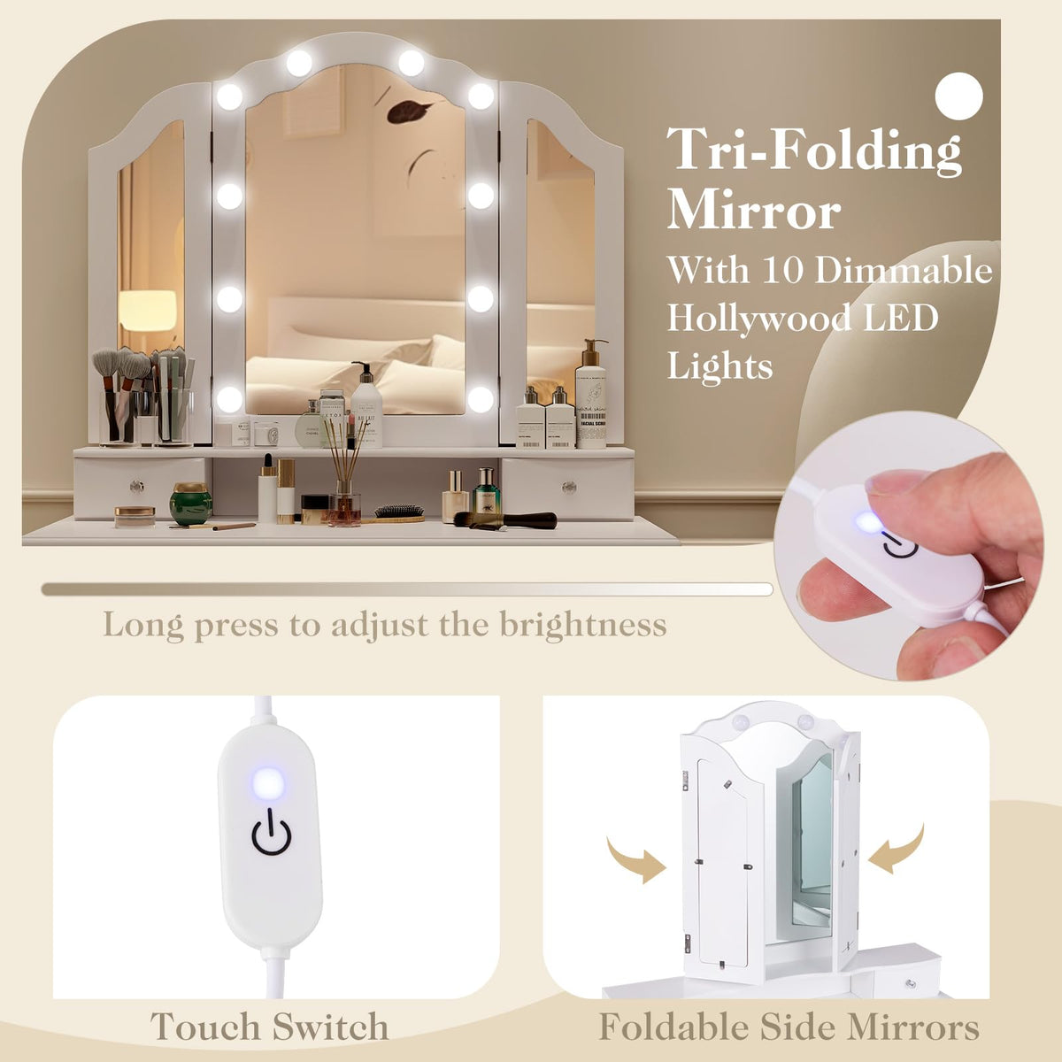 Vanity Desk with Lighted Mirror V97763