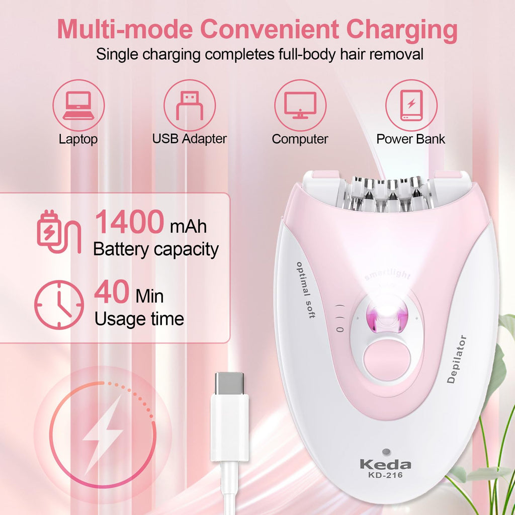 2 Speeds Rechargeable Epilator with LED Light W277819