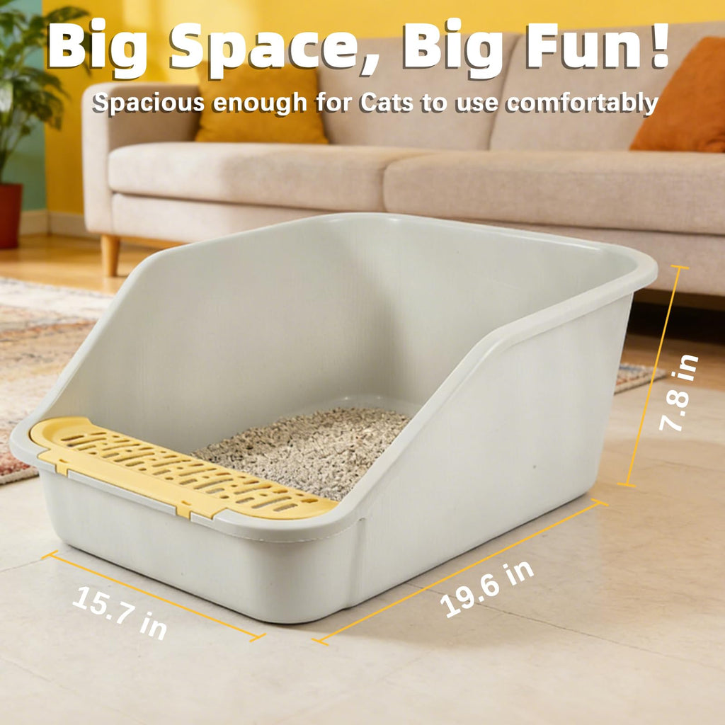 High Sides Open Top Cat Litter Box with Low Entry D214