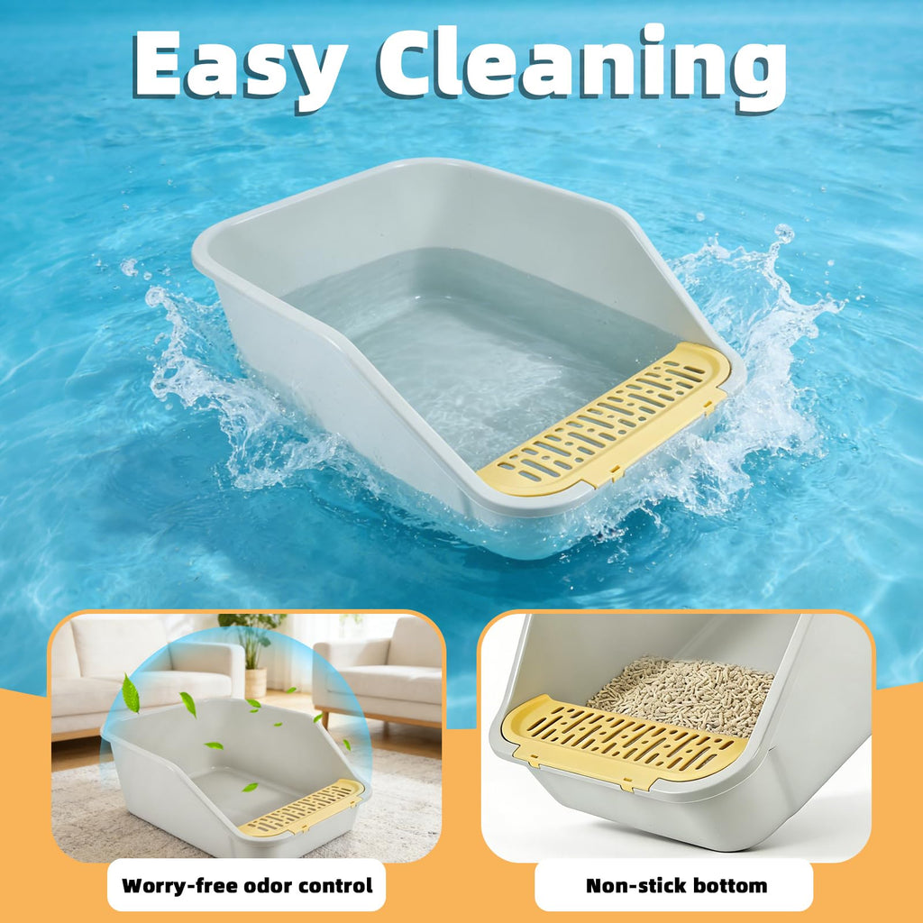 High Sides Open Top Cat Litter Box with Low Entry D214