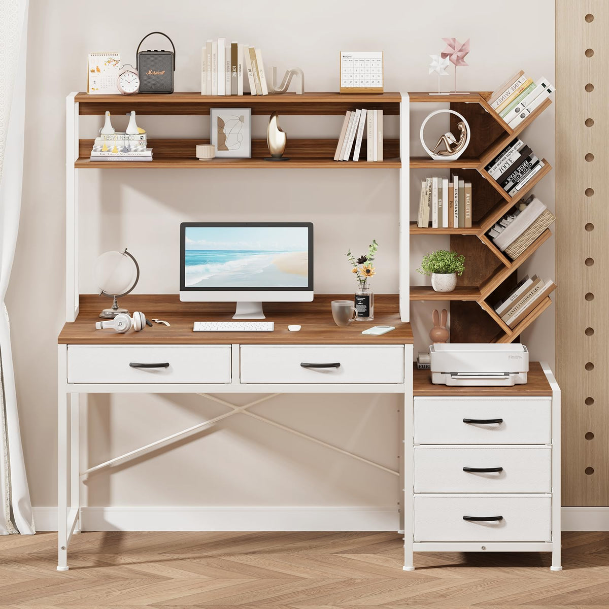 52" Computer Desk with Bookshelf, 5 Drawers & Hutch A695699