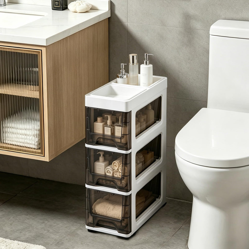 3 Drawer Narrow Plastic Storage Cart with Wheels U410651